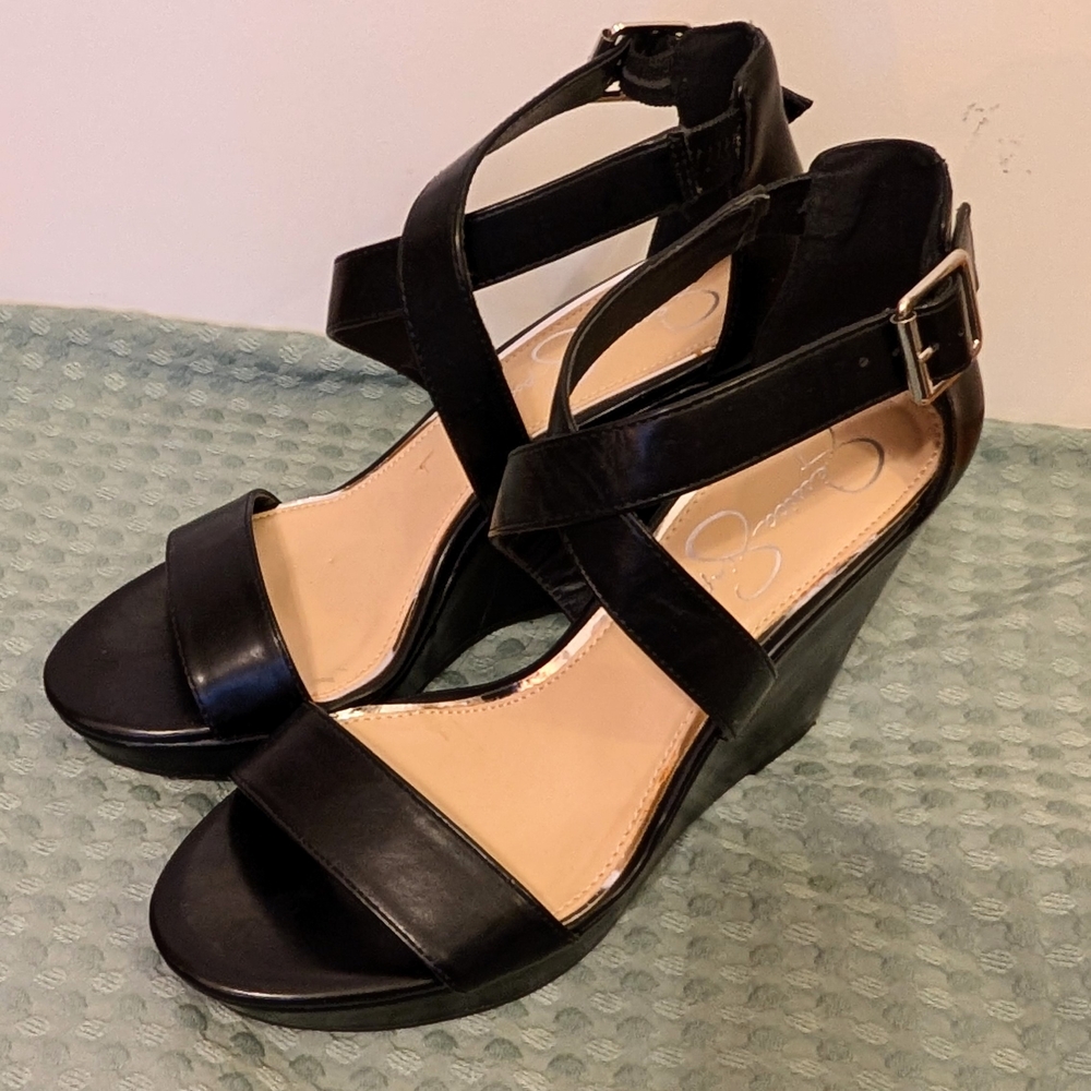 Black Strappy Wedge Sandals